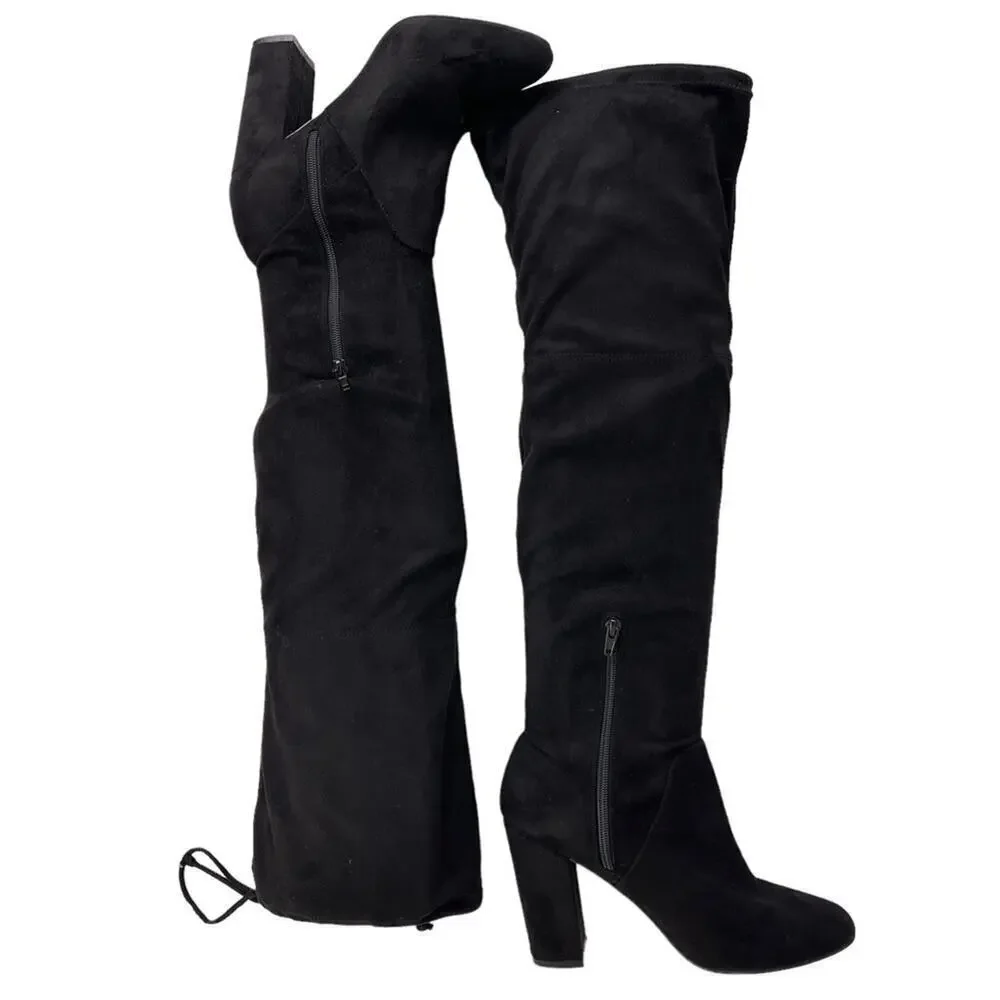 Anthropologie x Faryl Robin Sofia Vegan Suede Knee-High Black Heeled Boot 9